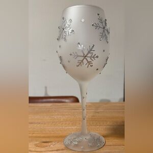Pier 1 Frosted Wine Glass with Silver Snowflake Design
